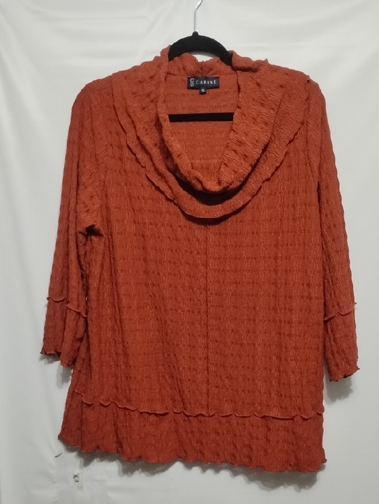 Carine Tops - Carine Rust Orange Textured Cowl Neck Top
